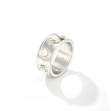 Designer Curved Black Onyx & Deer Antler Stone Band Ring - Narrow