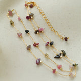 Colorful Natural Chip Bead Starry Collarbone Necklace (Turquoise & Tourmaline)