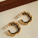 Textured Molten Metal C-Shaped Hoop Earrings with Freshwater Pearl Gemstones