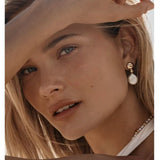 Artistic Irregular Sculpt Metal Baroque Pearl Dangle Earrings