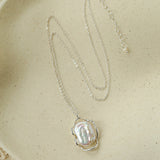 Hollow Lace Frame Baroque Pearl Pendant Necklace - Silver