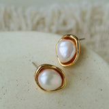 Elegant Minimalist Oval Freshwater Pearl Stud Earrings