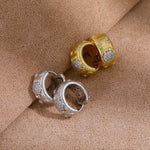 Gold and silver brushed floral cubic zirconia hoop earrings