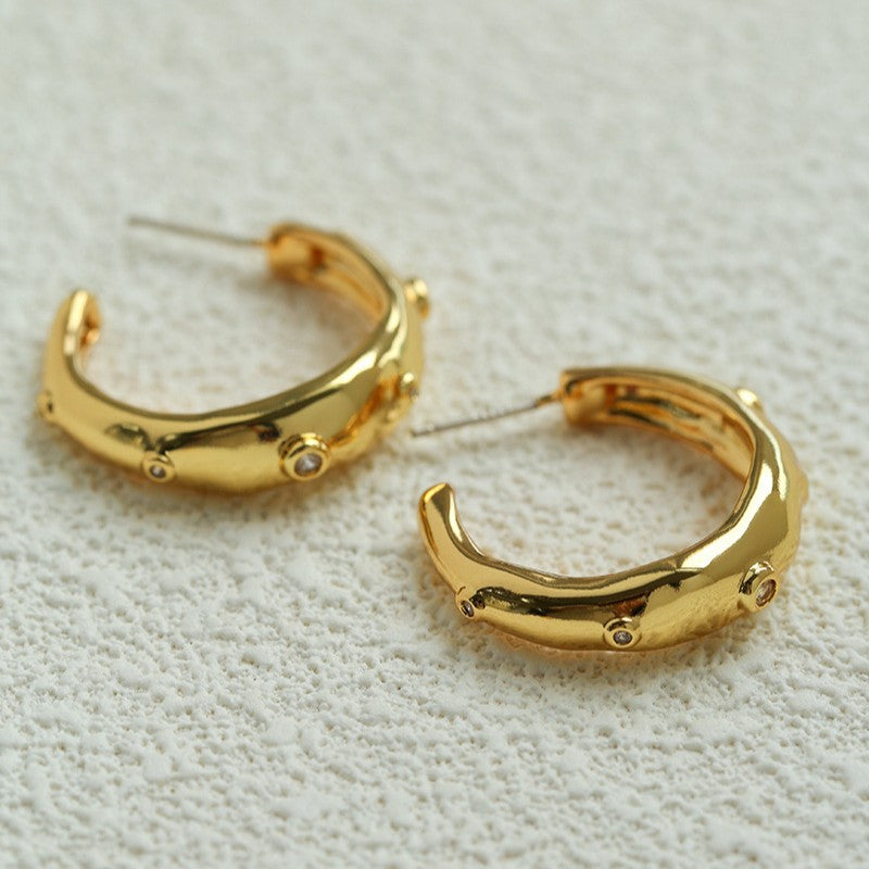 Irregular Textured C-Hoop Cubic Zirconia Earrings