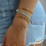 Colorful Natural Stone  Pearl Stacked Beads Bracelet