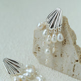 Vintage Sculptural Shell Freshwater Pearl Tassel Earrings