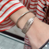 Embossed Feather Wide Open Bracelet