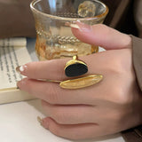 Art Design Rutilated Quartz Black Onyx Open Adjustable Ring