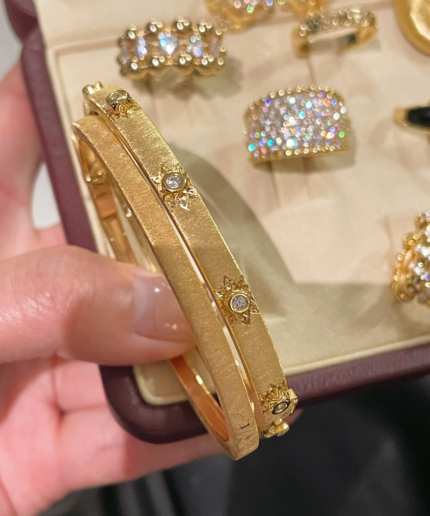 Handcrafted Starburst Brushed Bangle - Vintage 18K Gold Plated S925 Silver Bracelet