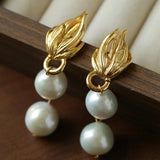 Vintage Flame Wing Natural Freshwater Pearl Drop Earrings