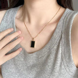 Rectangular Black Onyx Pendant Layering Necklace