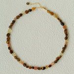 Caramel tiger eye, sunstone and yellow quartz beaded necklace