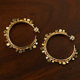 Vintage Gold Disc Fringe Statement Hoop Earrings