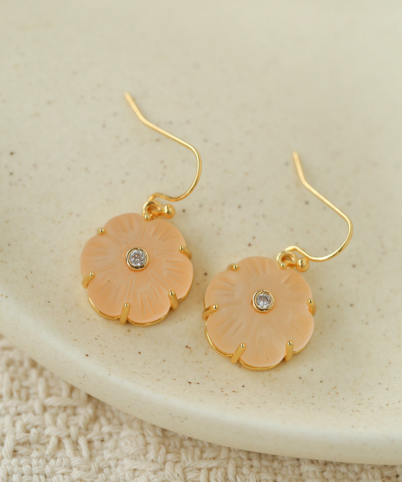 Hand-Carved Glass Flower Drop Earrings