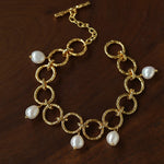 Hammered gold-tone freshwater pearl statement bracelet