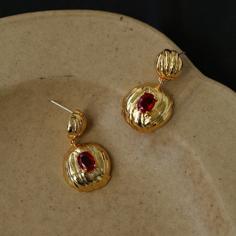 Vintage Striped Drop Earrings with Cubic Zirconia