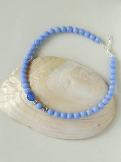 Blue Agate & White Crystal Beaded Necklace