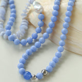 Blue Agate & White Crystal Beaded Necklace