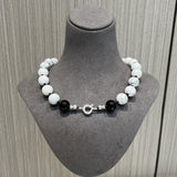 White turquoise & Black Agate Beaded Necklace