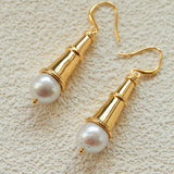 Geometric Cone Pearl & Red Agate Drop Earrings