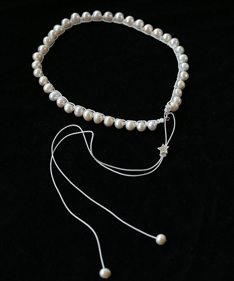 Luminous Star Adjustable Cord Pearl Necklace - Hand-Woven Floating Freshwater Pearl Choker