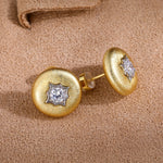 Brushed starburst cubic zirconia stud earrings - front detail