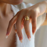 Carved Oval Lioness Ring