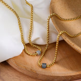 Cubic Zirconia Pavé Barrel Link Necklace - front product view | Floysun