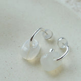 Oval Natural Red Agate And White Agate C-Shaped Earrings