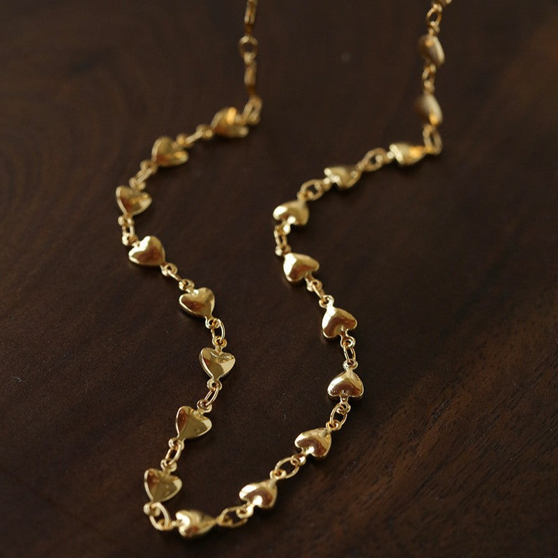 Bold Rebellious Heart Pendant Necklace - 18K Gold Plated Heavy Chunky Link Chain Choker
