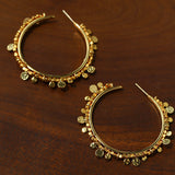Vintage Gold Disc Fringe Statement Hoop Earrings