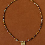 Full view of multicolor natural stone square pendant necklace