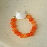 Colorful White Shell Cat‑Head Stretch Beaded Ring