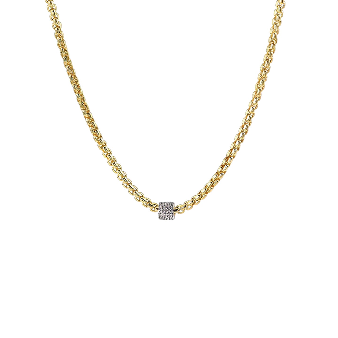 Cubic Zirconia Pavé Barrel Link Necklace - alternate angle | Floysun