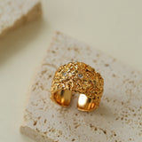 Molten Lava Texture Wide Cubic Zirconia Open Ring