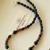 Vintage Tigerauge- und schwarze Achat-Perlenhalskette