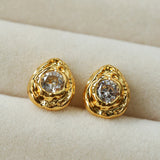 Lava Texture Inlaid Zircon Teardrop Stud Earrings