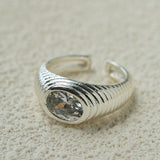 Vintage Ribbed Oval Cubic Zirconia Open Ring