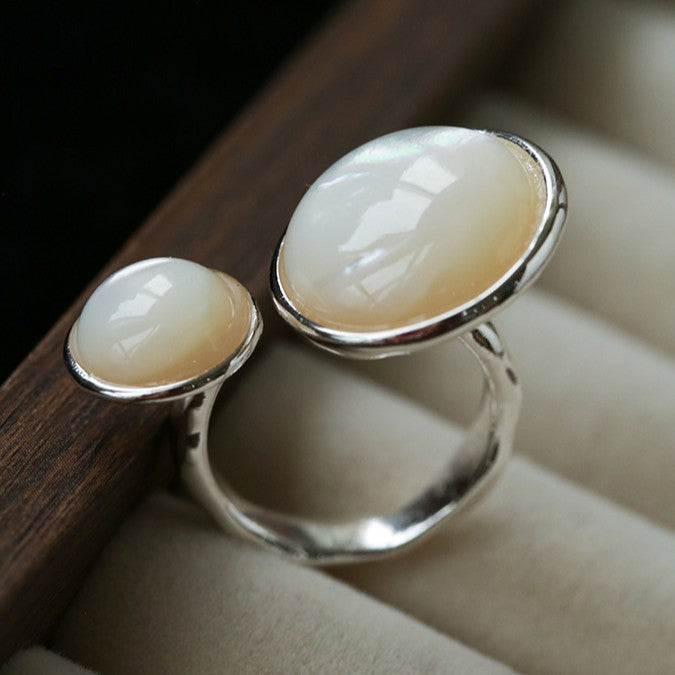 Natural White Mother-of-Pearl Double Circle Open Ring