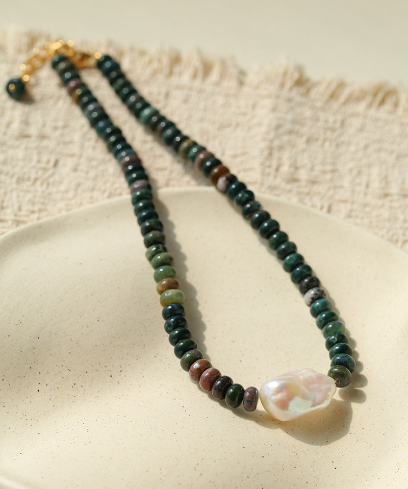 Single Baroque & Abacus Bead Natural Stone Necklace