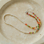 Two-piece colourful bead and pearl necklace set with silver-tone clasps