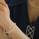 Minimalist Faceted Clear Quartz & Freshwater Pearl Beaded Bracelet