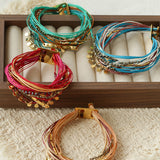 Multi-Strand Boho Woven Cord Natural Stone Coin Bracelet