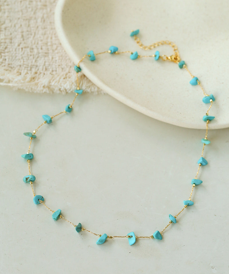 Colorful Natural Chip Bead Starry Collarbone Necklace (Turquoise & Tourmaline)