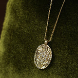 Vintage Floral Relief Geometric Cubic Zirconia Pendant Necklace
