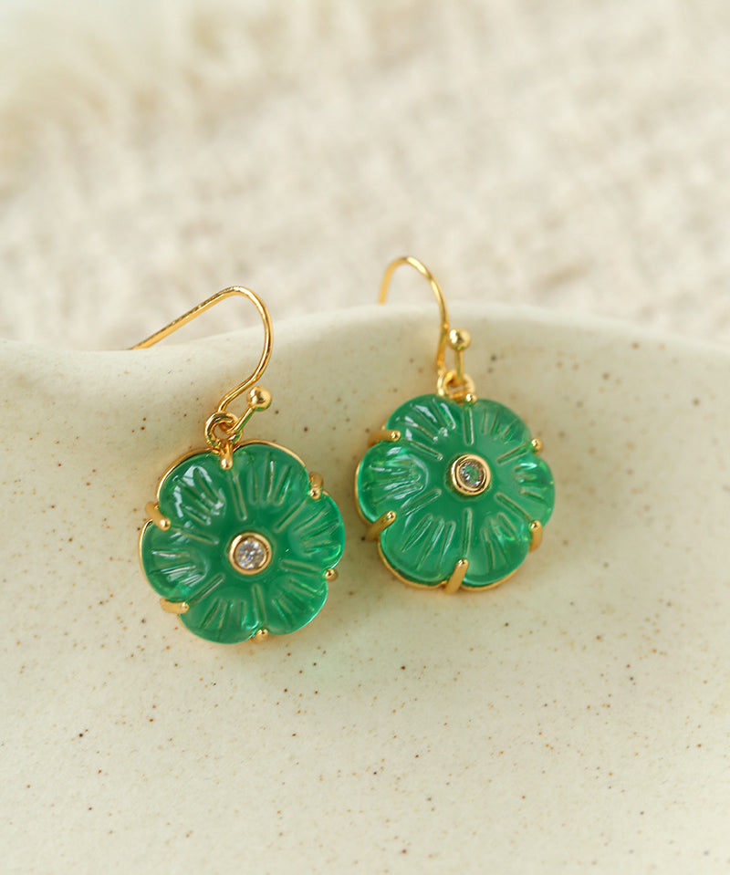 Hand-Carved Glass Flower Drop Earrings