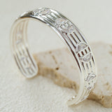 Vintage Ribbed Cubic Zirconia Open Cuff Bracelet