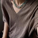 Niche Luxury Double Layer Natural Amazonite Beaded Necklace