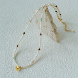 Mini Pearl & Colorful Natural Stone Saturn Pendant Necklace