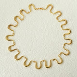 Flowing Wavy Lines U-Shaped Metal Layering Necklace